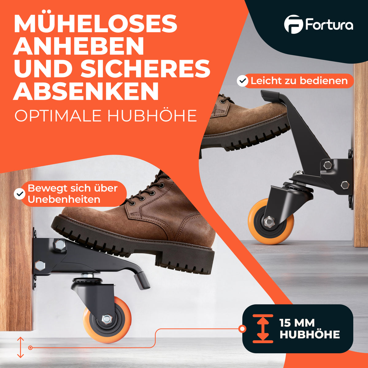 Fortura® schwerlastrollen absenkbar 350kg