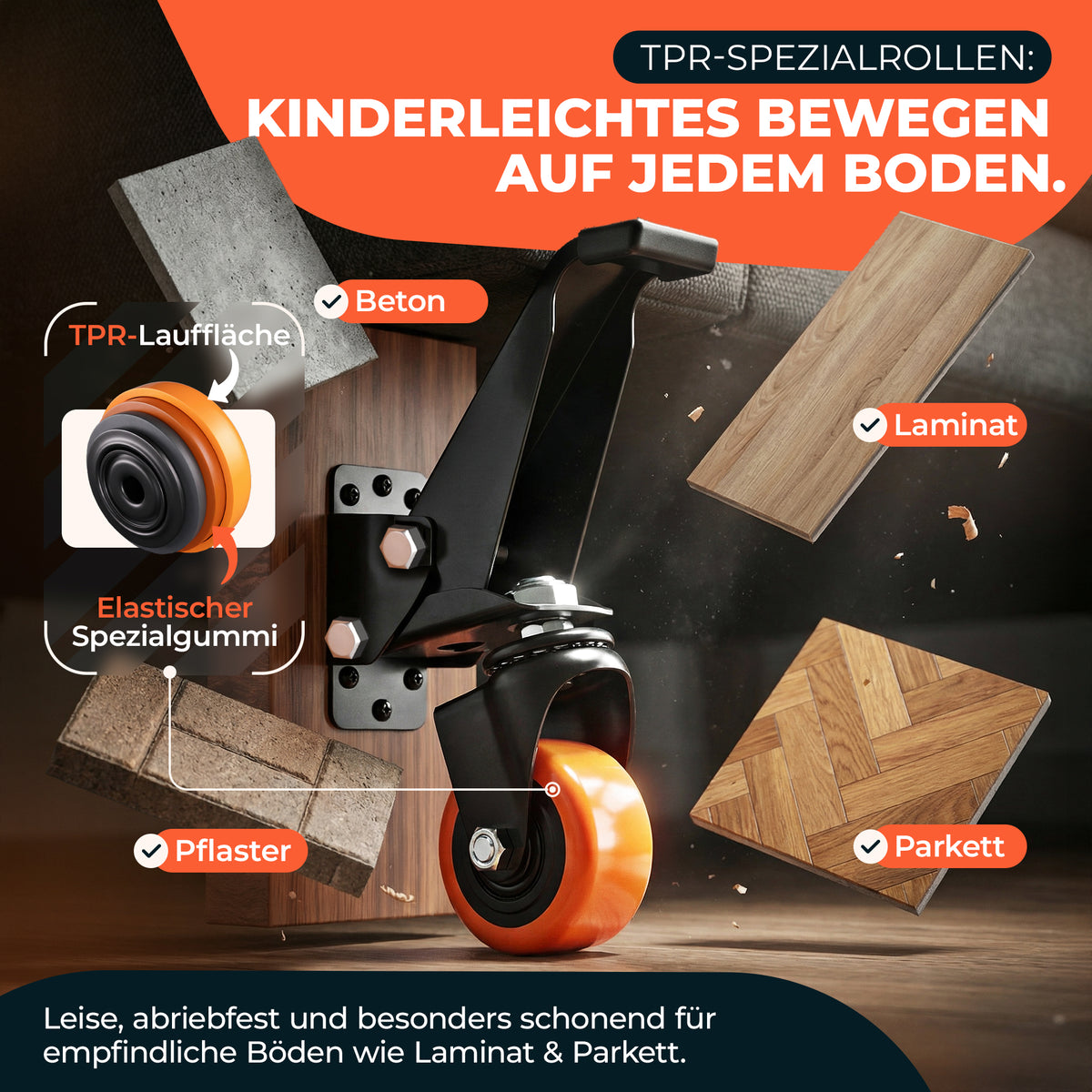 Fortura® schwerlastrollen absenkbar 350kg