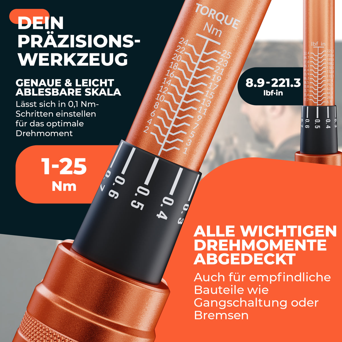 Fortura® Fahrrad-Drehmomentschlüssel 1–25 Nm – 1/4 Zoll