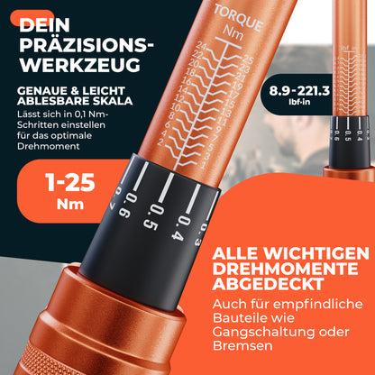 Fortura® Fahrrad-Drehmomentschlüssel 1–25 Nm – 1/4 Zoll