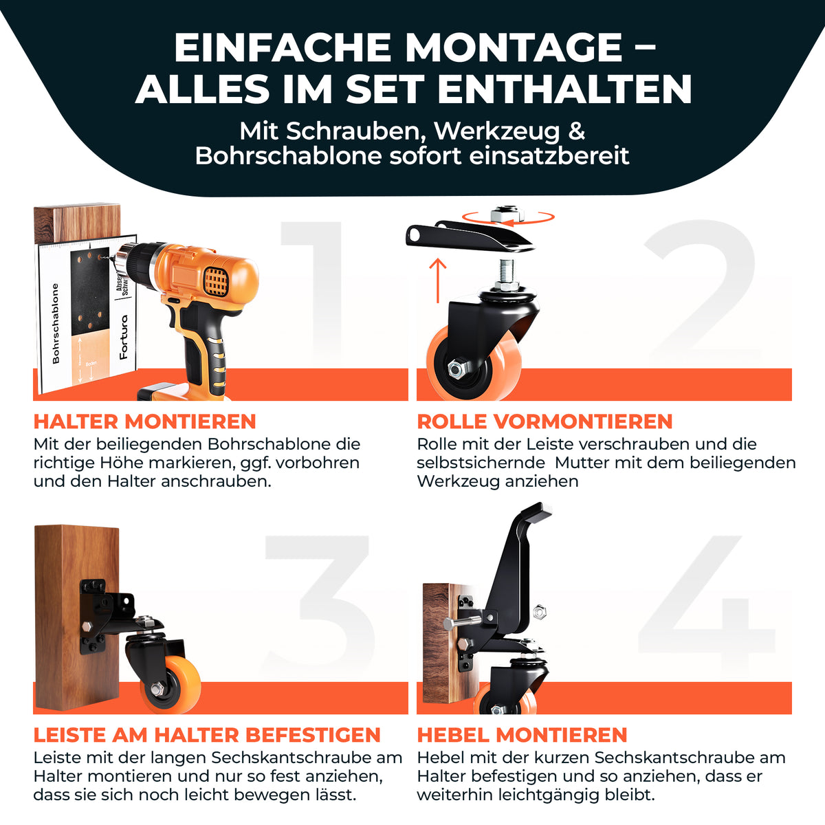 Fortura® schwerlastrollen absenkbar 350kg