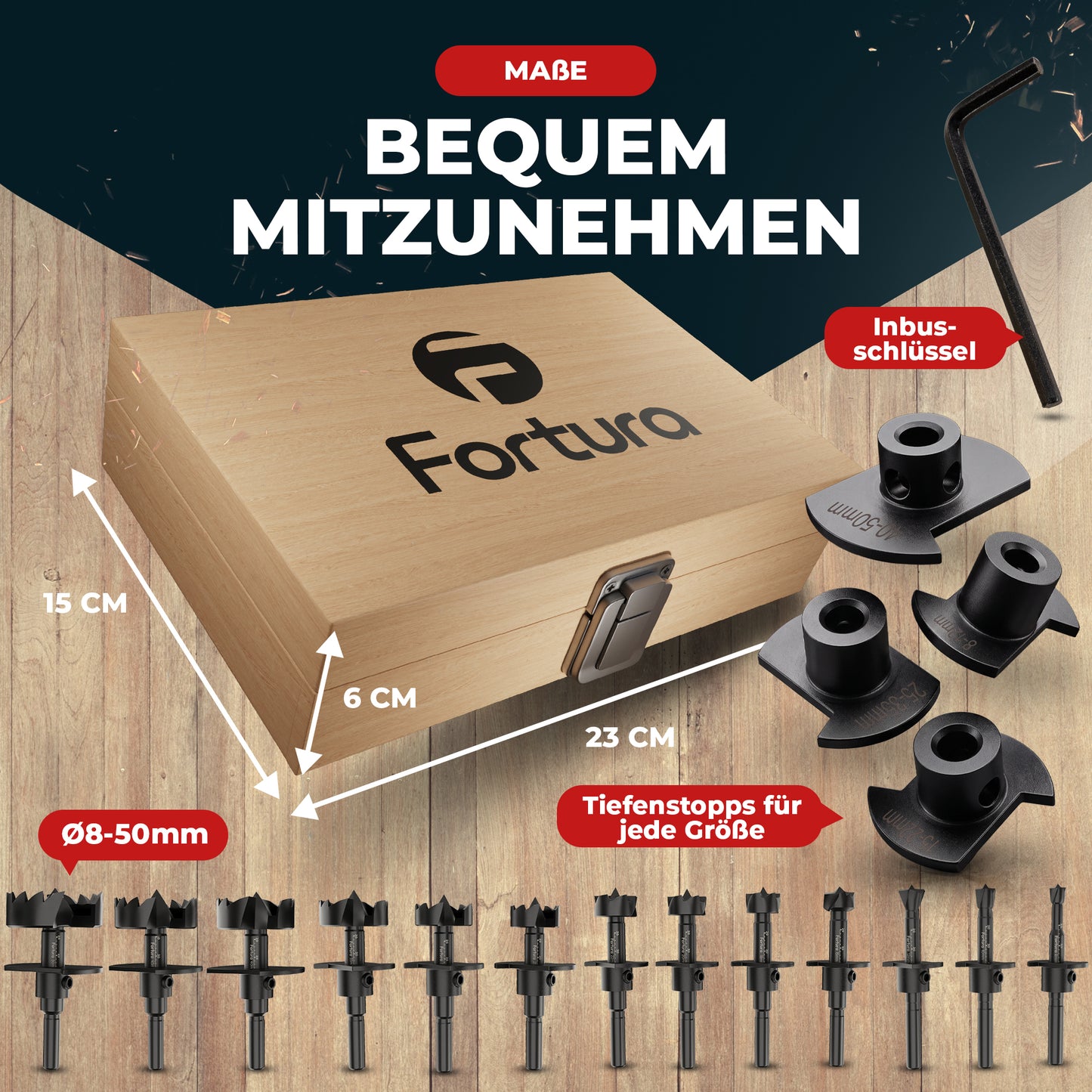 Fortura® Forstnerbohrer Set Ø8-50mm