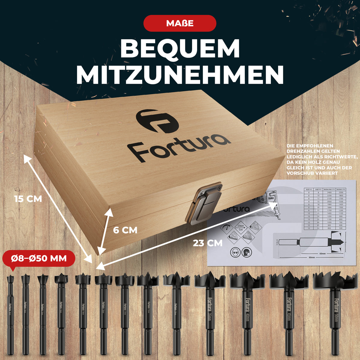 Fortura® Forstnerbohrer Set Ø8-50mm